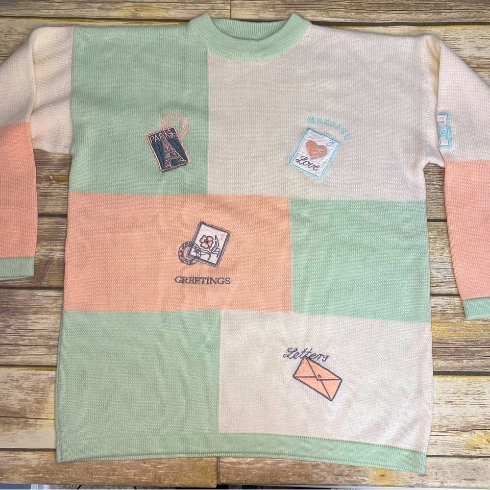 Vintage Ali Brandi Wool Blend Pastel Colorblock Knit Sweater Womens Size M